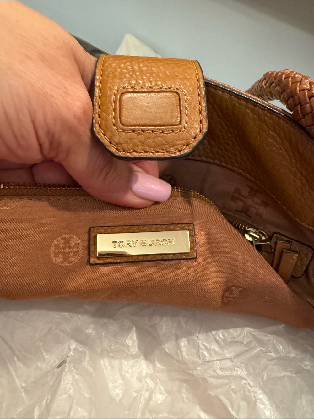 Tory Burch Taylor Leather Tote with Tassel, Cognac - Picture 4 of 13
